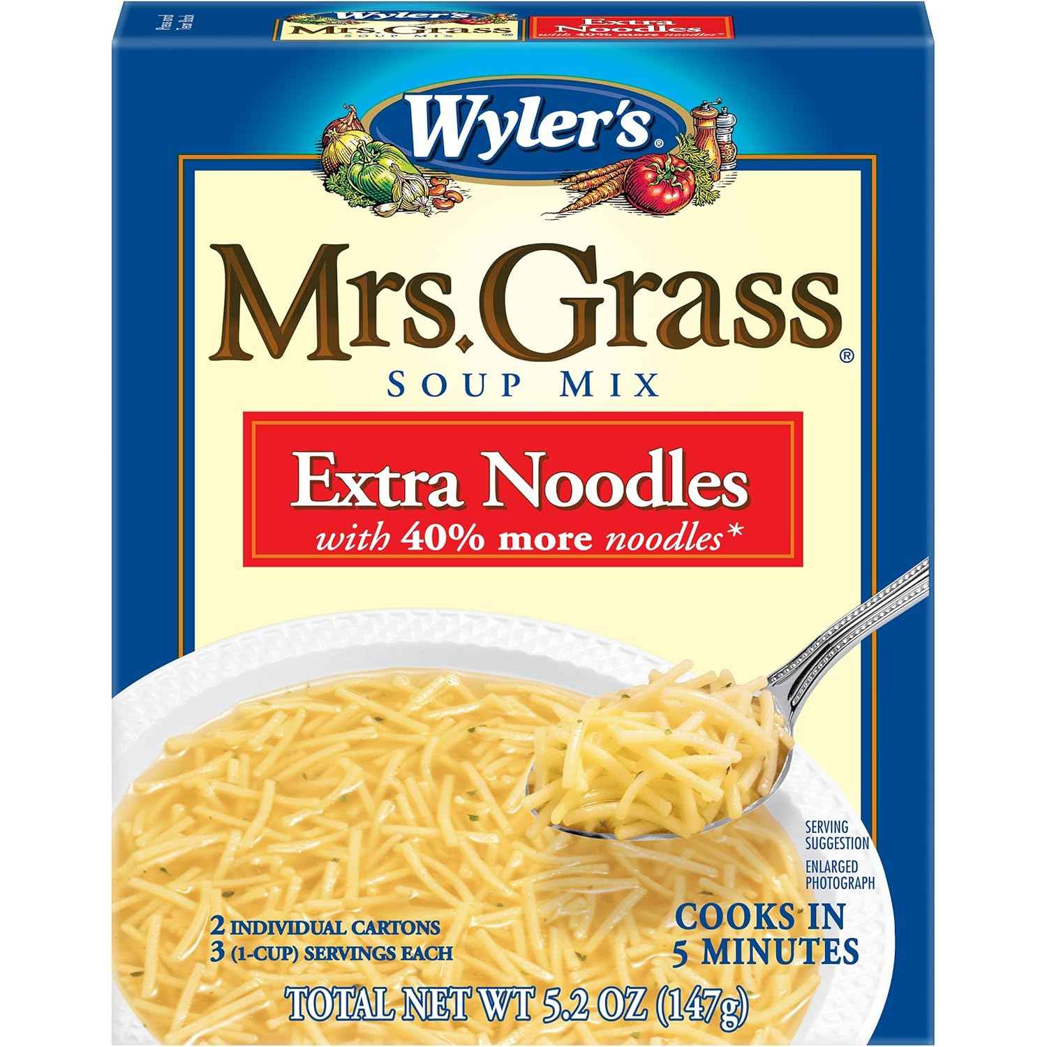 Wyler's Mrs. Grass Extra Noodles Soup Mix – Dorm Room Quick Lunch for Studying Late and Cramming Sessions