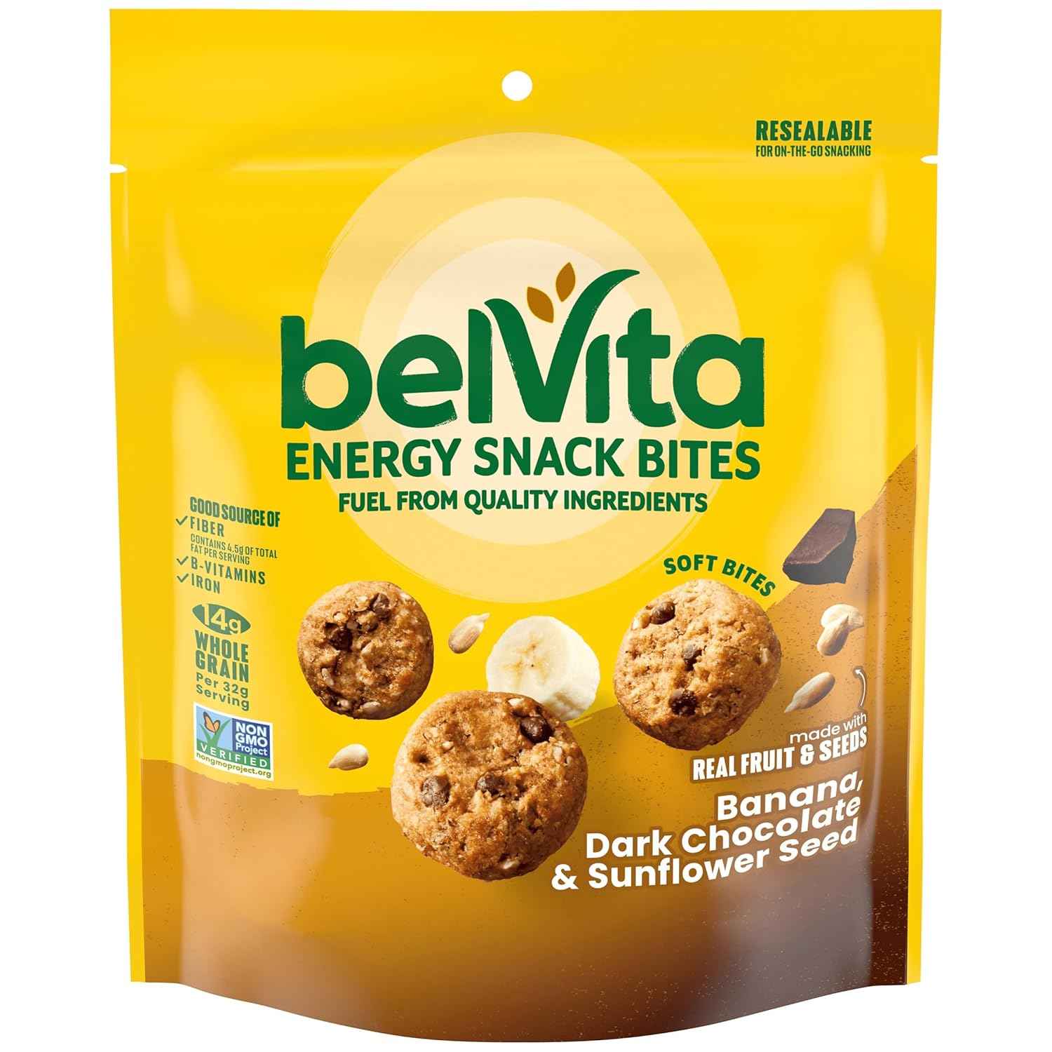 belVita Banana Dark Chocolate Snack Bites – Mindful Midday Refuel with No Artificial Sweeteners, Soft-Baked 5 oz