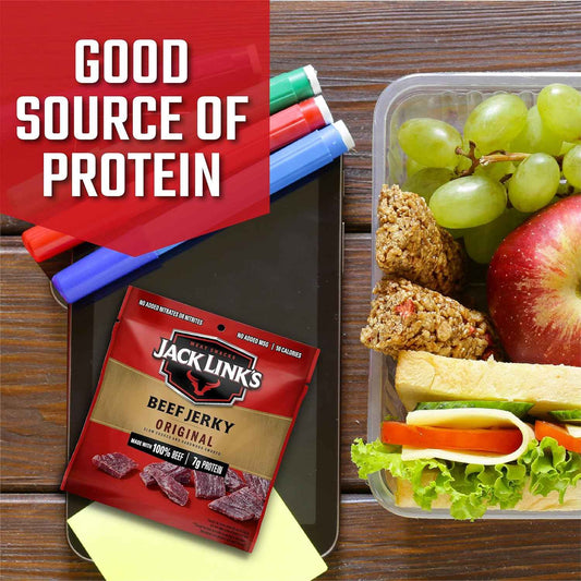 Jack Link's Original Beef Jerky Single-Serve Packs – Kid-Friendly Lunchbox Protein Snack for School Cafeteria