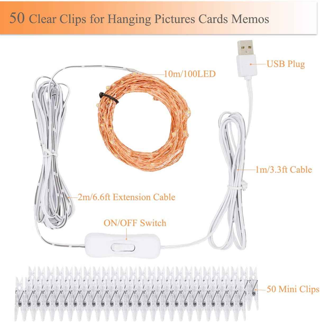 Decute 100 LED Photo Clip String Lights – Waterproof Patio Party Garland, 33FT Outdoor Hanging Display