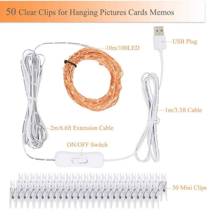 Decute 100 LED Photo Clip String Lights – Waterproof Patio Party Garland, 33FT Outdoor Hanging Display