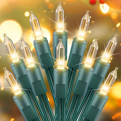 Brightown Clear Mini Lights 12 Feet Green Wire for Living Room Gallery Wall, Soft Incandescent Ambient Lighting for Shelf and Mantel Styling