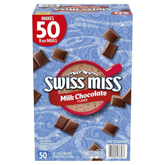 Swiss Miss Hot Cocoa Gift Box – Thoughtful Stocking Stuffer and Holiday Hostess Present for Women and Neighbors, Bulk 50 Count
