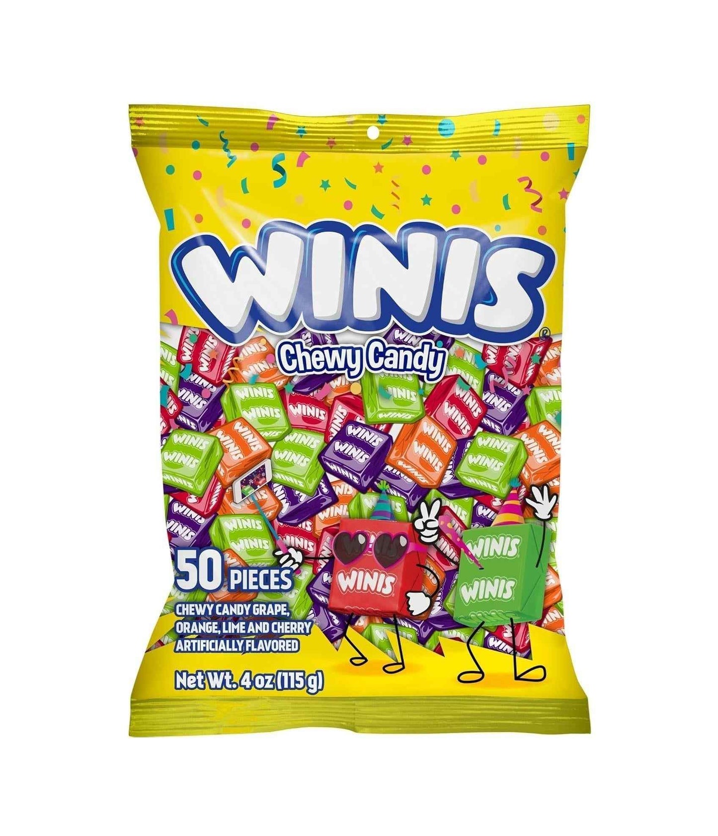 Winis Assorted Chewy Taffy Bag – Soft Individually Wrapped Candy Safe for Nursery Playdates and Toddler Snack Bowls, 50 Piece Variety