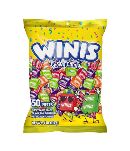 Winis Assorted Chewy Taffy Bag – Soft Individually Wrapped Candy Safe for Nursery Playdates and Toddler Snack Bowls, 50 Piece Variety