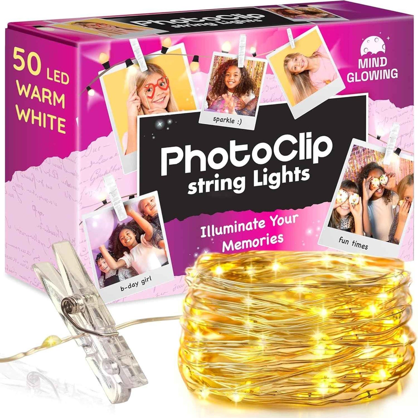 Mind-Glowing Photo Clips String Light - Safe LED String Lights for Kids Bedroom, Cool-Running Fairy Lights with Photo Clips for Girls Room