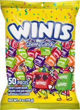 Winis Assorted Chewy Taffy Bag – Soft Individually Wrapped Candy Safe for Nursery Playdates and Toddler Snack Bowls, 50 Piece Variety