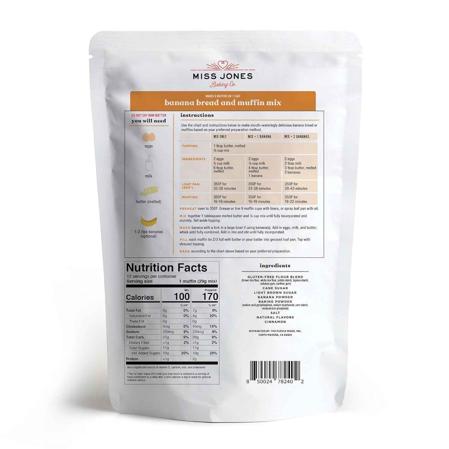 Miss Jones Baking Banana Bread & Muffin Mix - Thoughtful Vegan Gluten-Free Gift for the Health-Conscious Home Baker