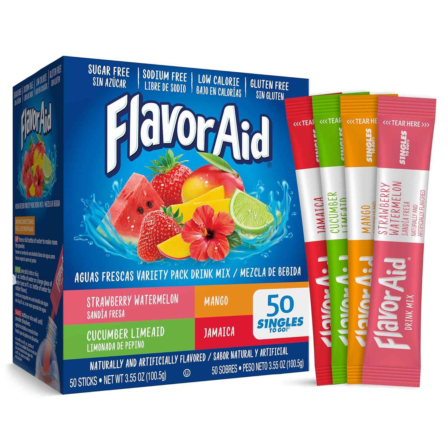 Flavor Aid Aguas Frescas Singles To Go – Daily Hydration Ritual for Mindful Drinkers, 4-Flavor Powdered Water Mix Pack