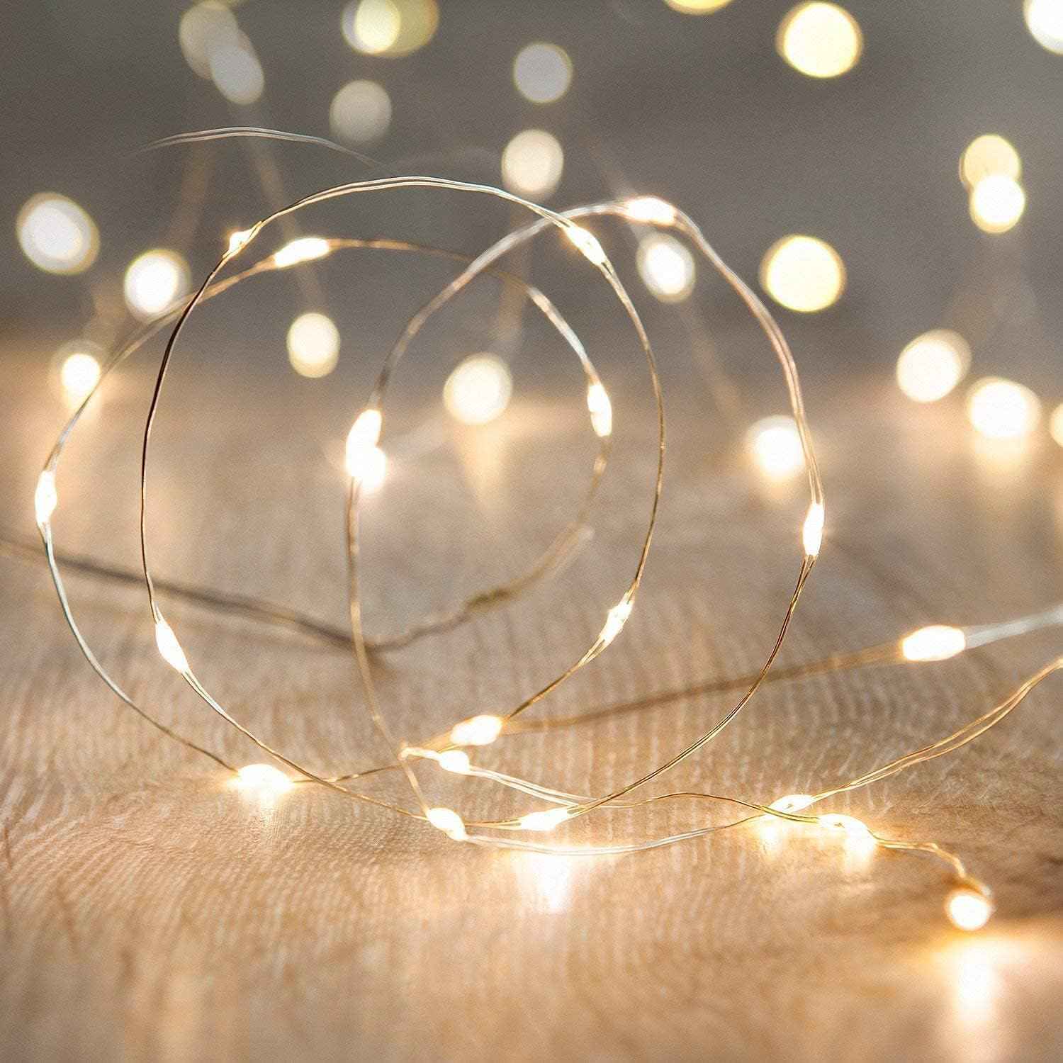 ANJAYLIA Battery Operated Fairy Lights – Ambient Living Room Decor with 50 Ultra-Thin Silver Wire LEDs