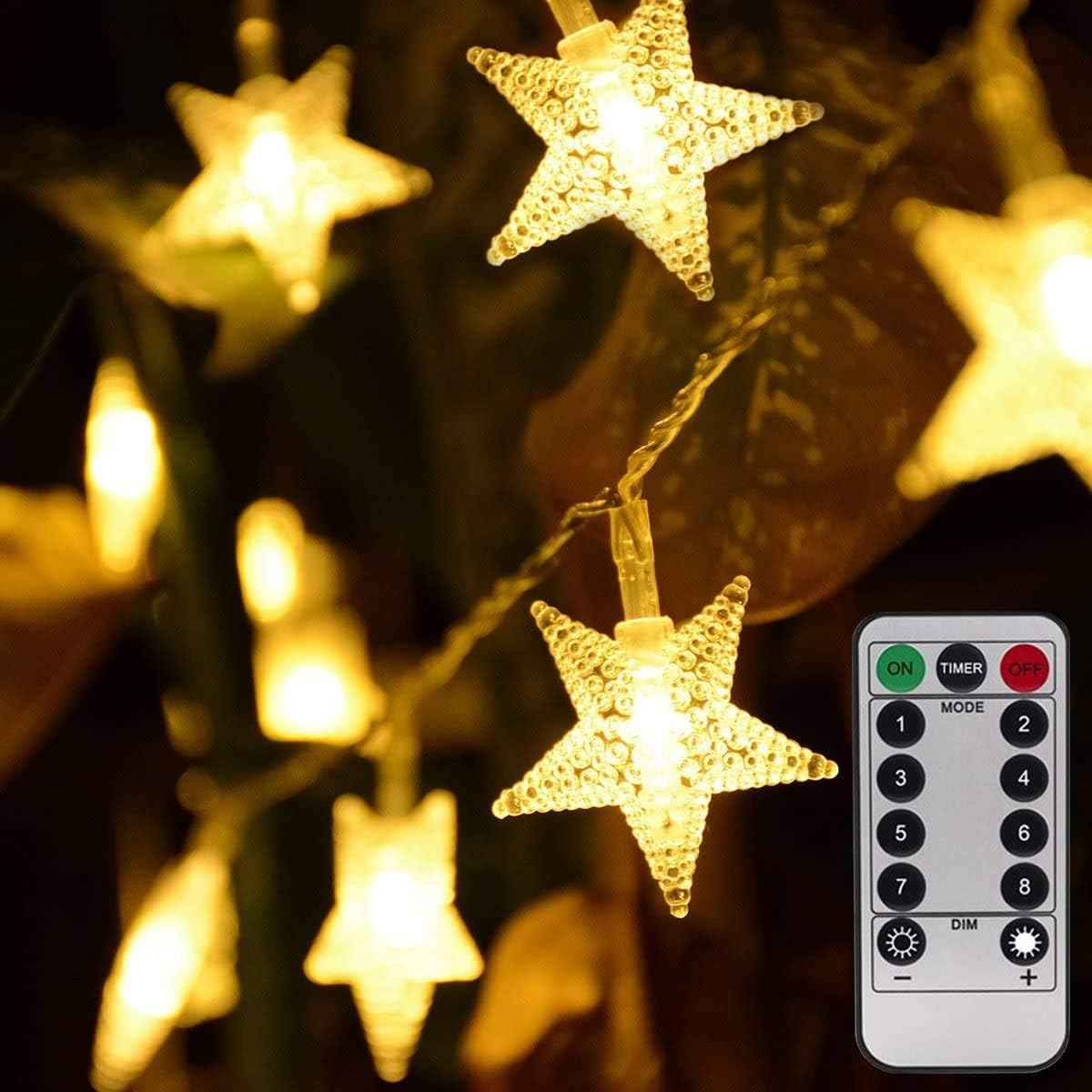 Homeleo Star String Lights for Bedroom & Living Room Decor, Warm White Battery LED Fairy Lights with Remote