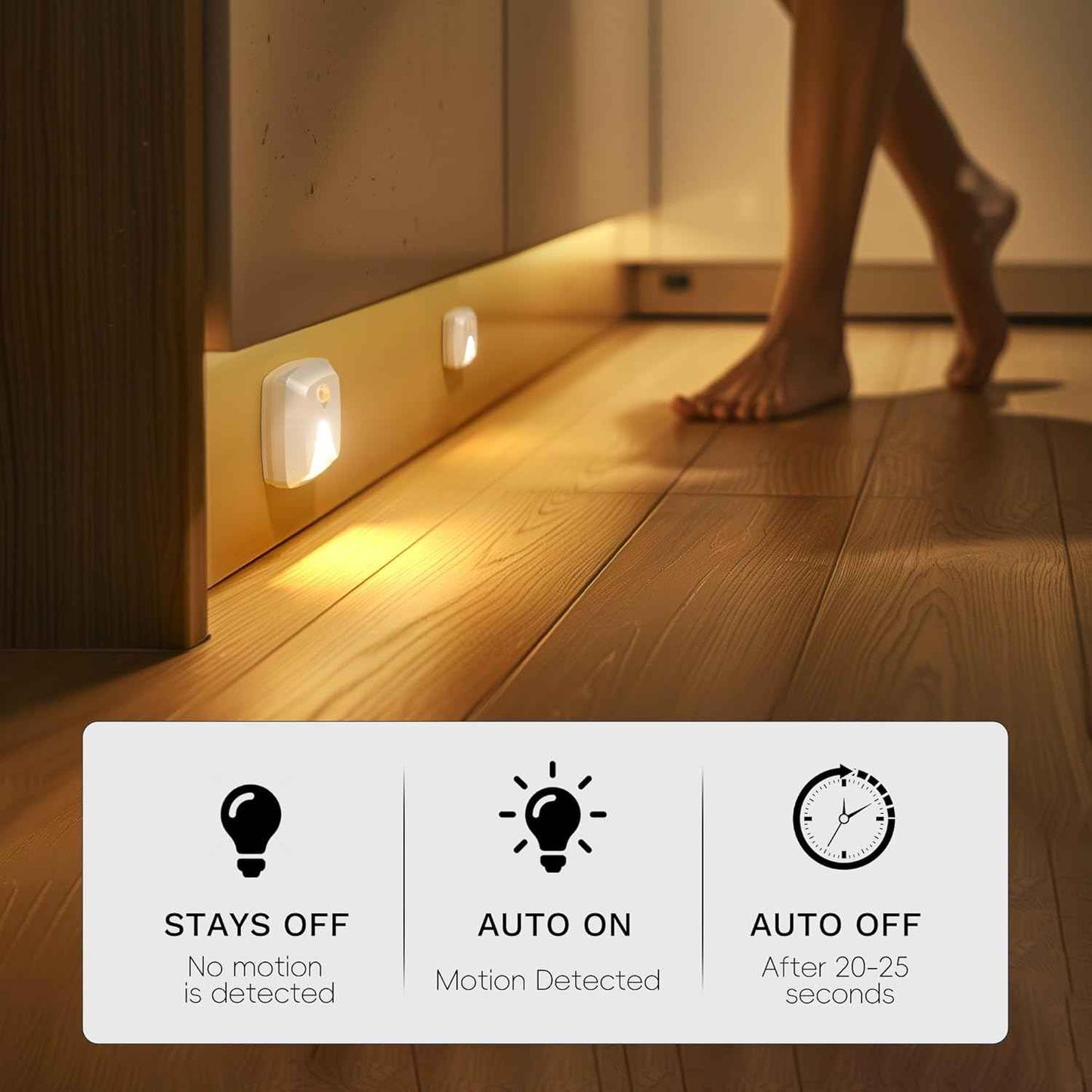 Aurora Glow Battery-Powered Motion Night Lights – Fire-Free Fall Prevention for Seniors Aging in Place