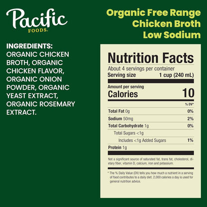 Pacific Foods Low Sodium Chicken Broth – Desk Lunch Sip Broth for Focused Workdays, 8 oz (4 Pack)