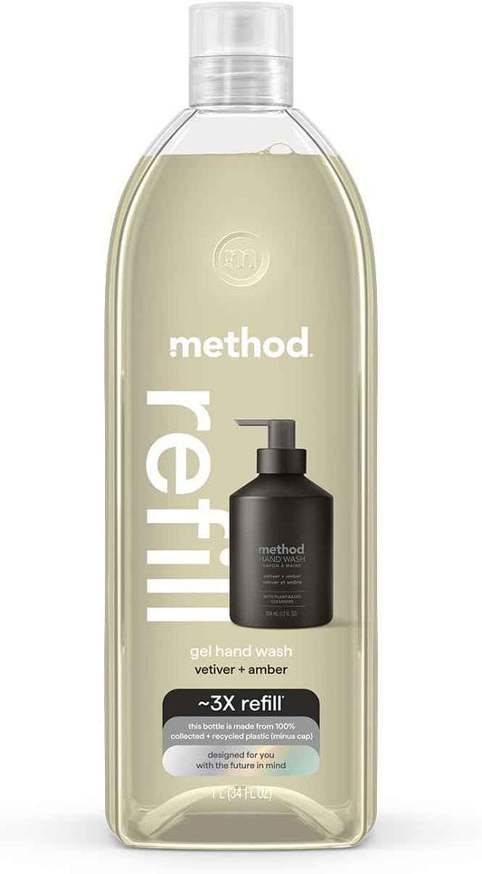 Method Gel Hand Soap Refill, Vetiver + Amber, 34 Fl Oz (Pack of 1) (Packaging May Vary)