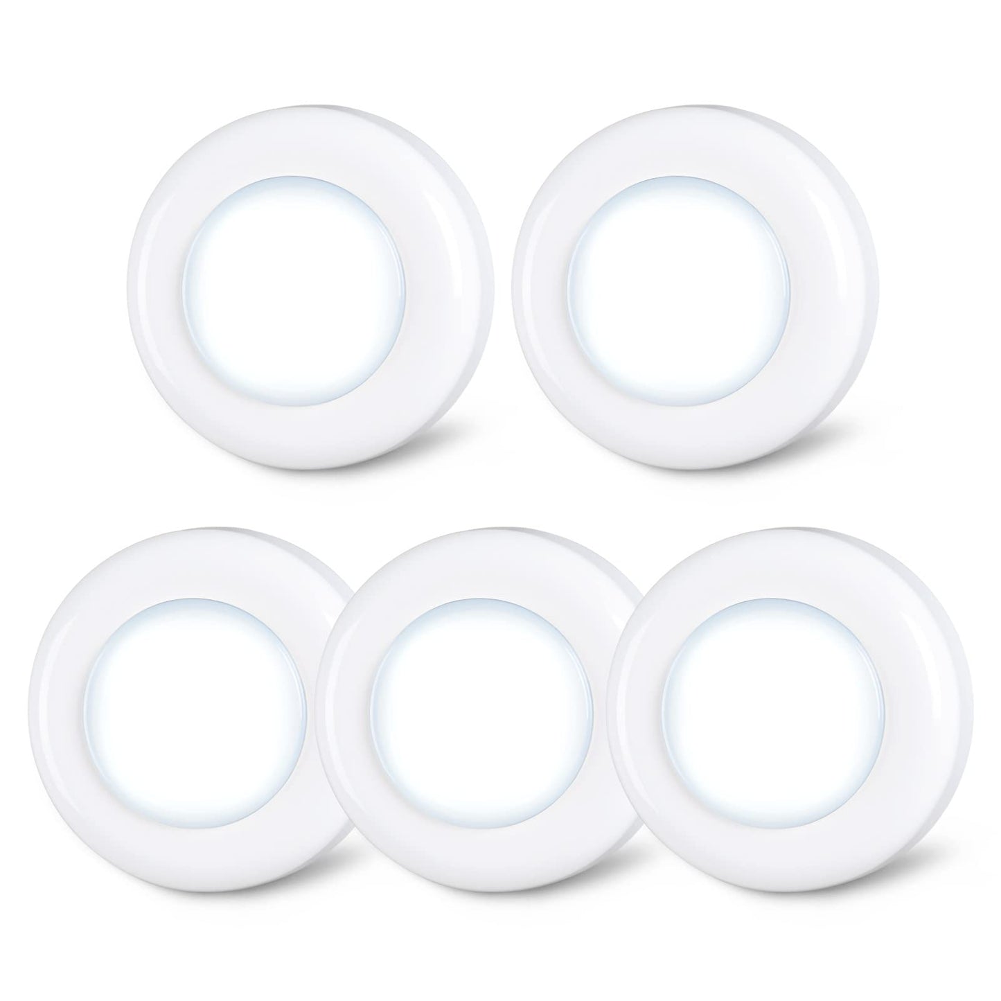 STAR-SPANGLED Push Tap Light, 2.8” Mini Night Touch LED Puck Lamp, Portable Under Cabinet Lighting AAA Battery Operated Powered, DIY Stick On Lights for Closet, Counter, Kitchen, Cool White, 5 Pack