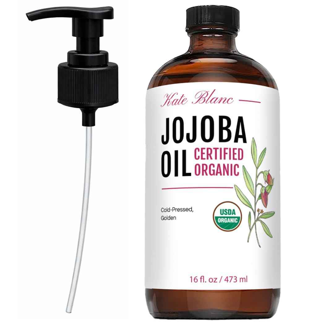 Kate Blanc Cosmetics Jojoba Oil Organic for Hair, Skin & Face (100% Pure, Cold Pressed, Unrefined, Natural, Hexane Free, Glass Bottle)