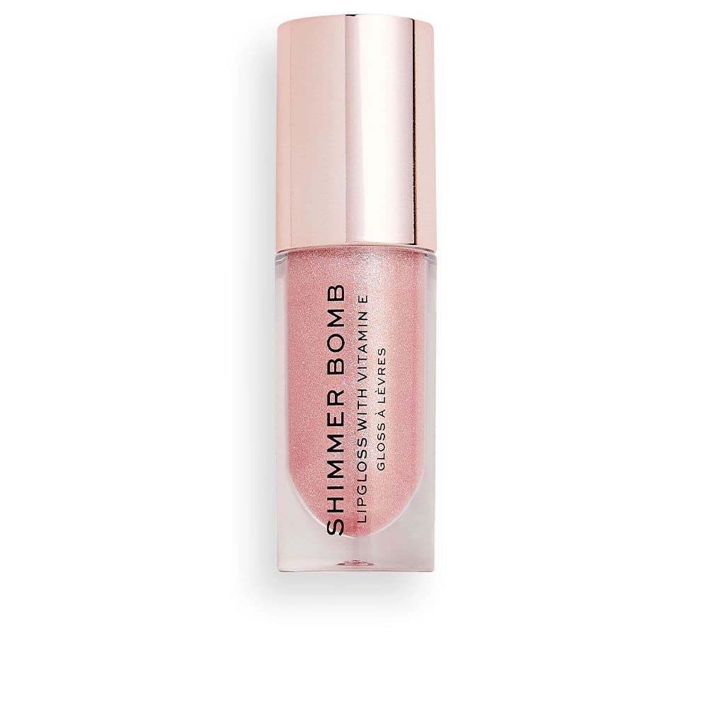 Revolution Shimmer Bomb Lip Gloss, Lip Tint Infused With Vitamin E, Shimmery Finish, Comes In 6 Colors, Glimmer