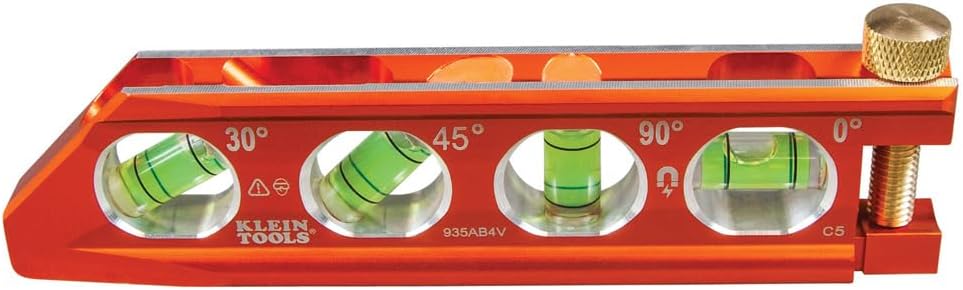 Klein_Tools_935AB4V_Level,_6-Inch_Magnetic_Torpedo_and_Conduit_Level_with_0/30/45/90_Degree_Vials,_V-Groove_and_Magnet_Track,_High_Visibility_Orange
