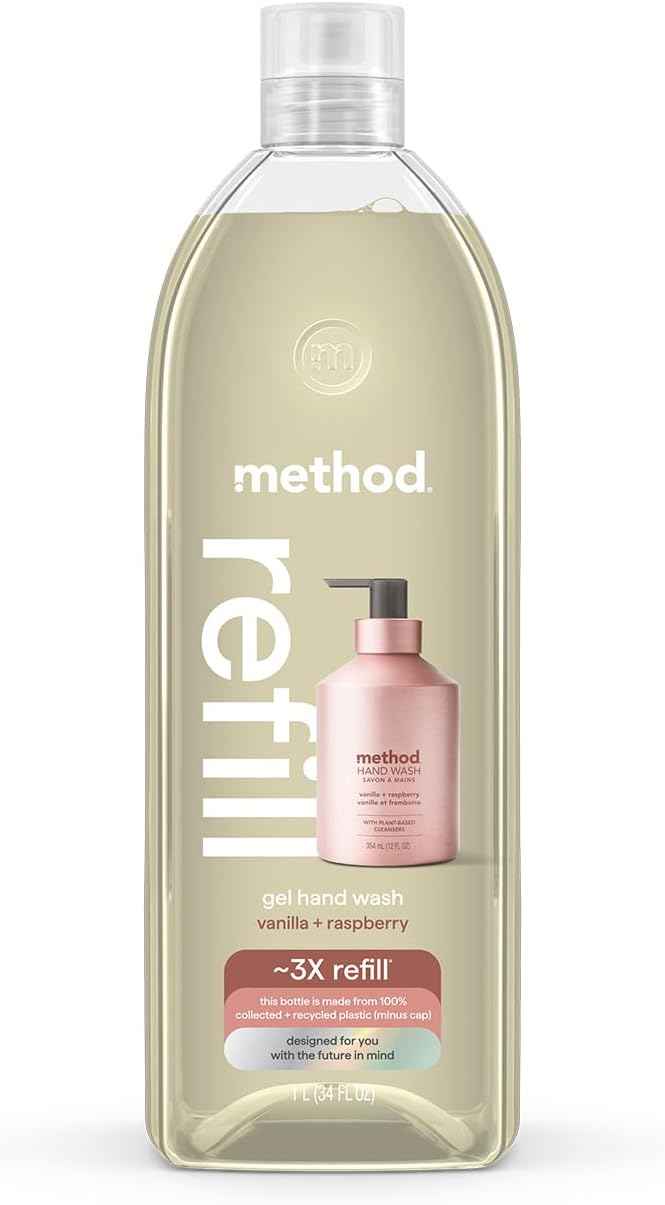 Method Gel Hand Soap Refill, Vanilla + Raspberry, 34 Fl Oz