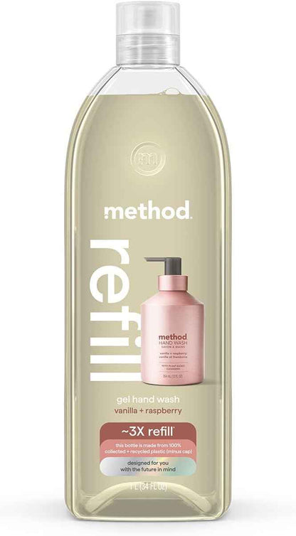 Method Gel Hand Soap Refill, Vanilla + Raspberry, 34 Fl Oz