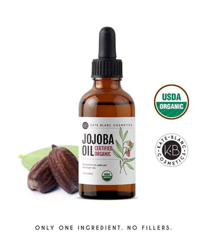 Kate Blanc Cosmetics Jojoba Oil Organic for Hair, Skin & Face (100% Pure, Cold Pressed, Unrefined, Natural, Hexane Free, Glass Bottle)