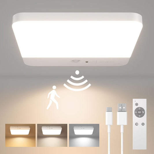 FULEN_Motion_Sensor_Ceiling_Light_Fixture,_Cordless_Closet_Light_Battery_Operated,_Rechargeable_Magnetic_Mount_LED_Shower_Light_for_Bathroom,Stairs,Garage,Hallway,3_Color_Temperatures,Remote_Control