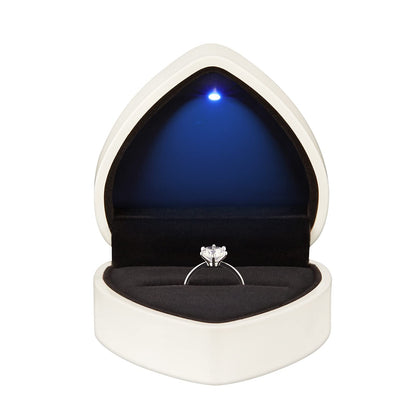 LETURE Heart Shaped Ring Gift Box with LED Light, Velvet Earrings Jewelry Case with Light, Jewellry Display Box for Wedding, Engagement, Proposal, Birthday and Anniversary (White)
