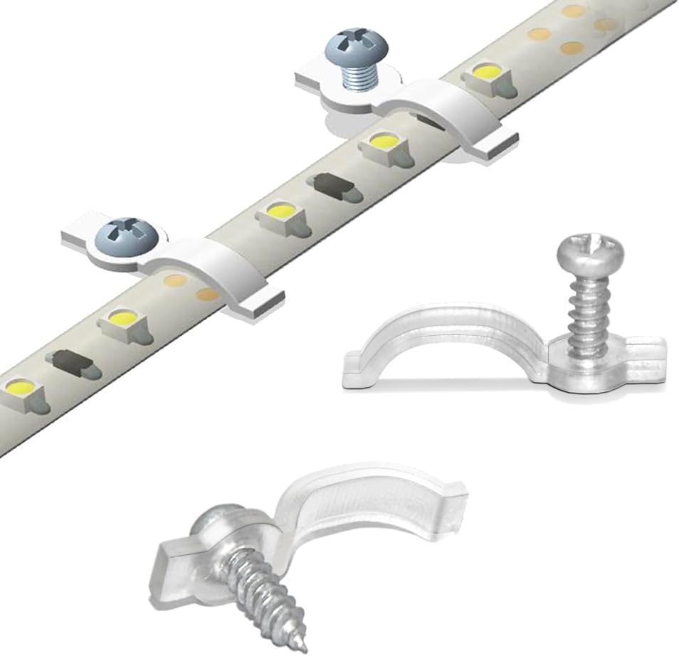 100_Pack_Strip_Light_Mounting_Brackets,Fixing_Clips,One-Side_Fixing,100_Screws_Included_(Ideal_for_10mm_Wide_Waterproof_Strip_Lights)