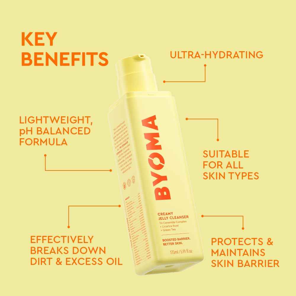 BYOMA Creamy Jelly Cleanser - Hydrating Facial Cleanser for Skin Barrier Repair -Tri-Ceramide Face Wash for Sensitive Skin & All Skin Types - Gently Removes Makeup & Excess Oil - 5.91 fl oz