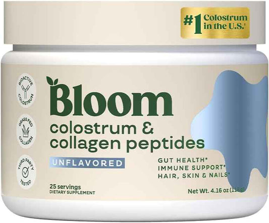 Bloom Nutrition Bovine Colostrum Powder with Vitamin B-12 for Gut Health, Immune Support, Hair Growth & Beauty Supplement