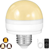 BLUEYE Rechargeable Battery Operated Light Bulb,2Packs,300LM,40W Equivalent,E26 Detachable Charging(E12 available),4 Color Temperature,Remote Control Puck Emergency Lamp,Timer,Dimmer,For Non-Hardwired
