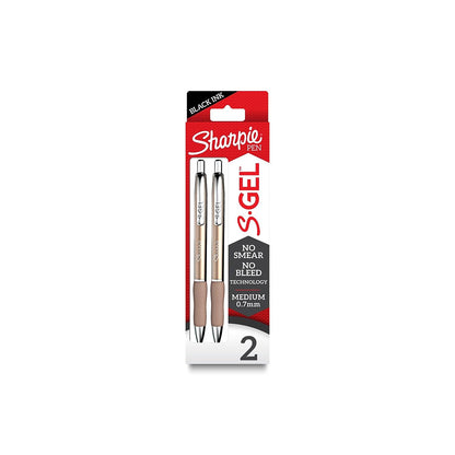 Sharpie S-Gel Metal RT Gel Pen, 0.7mm Medium Point, Champagne Barrel, Black Ink, 2/Pack