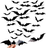 96 Pcs Halloween Decor: 3D Bat Stickers, 8 Size Bat Decorations for Wall, Window, Door & Party