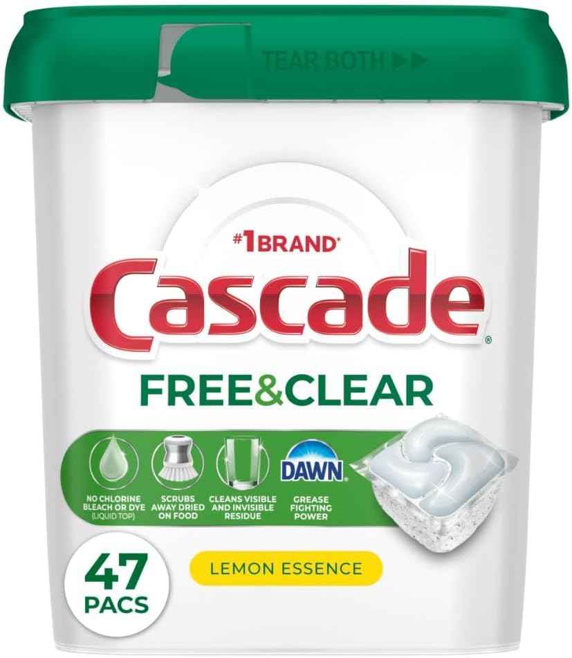 Cascade Free & Clear Dishwasher Pods, Dishwasher Detergent, Dish Detergent Soap, Lemon Essence