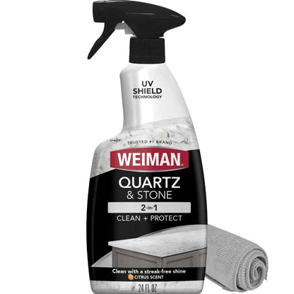 Weiman Quartz Countertop Cleaner and Polish - Clean and Shine Your Granite, Marble Countertops, Kitchen Island, and Stone Surfaces with UV Anti-Fade Protection, Citrus, 24 Ounce with Microfiber Cloth