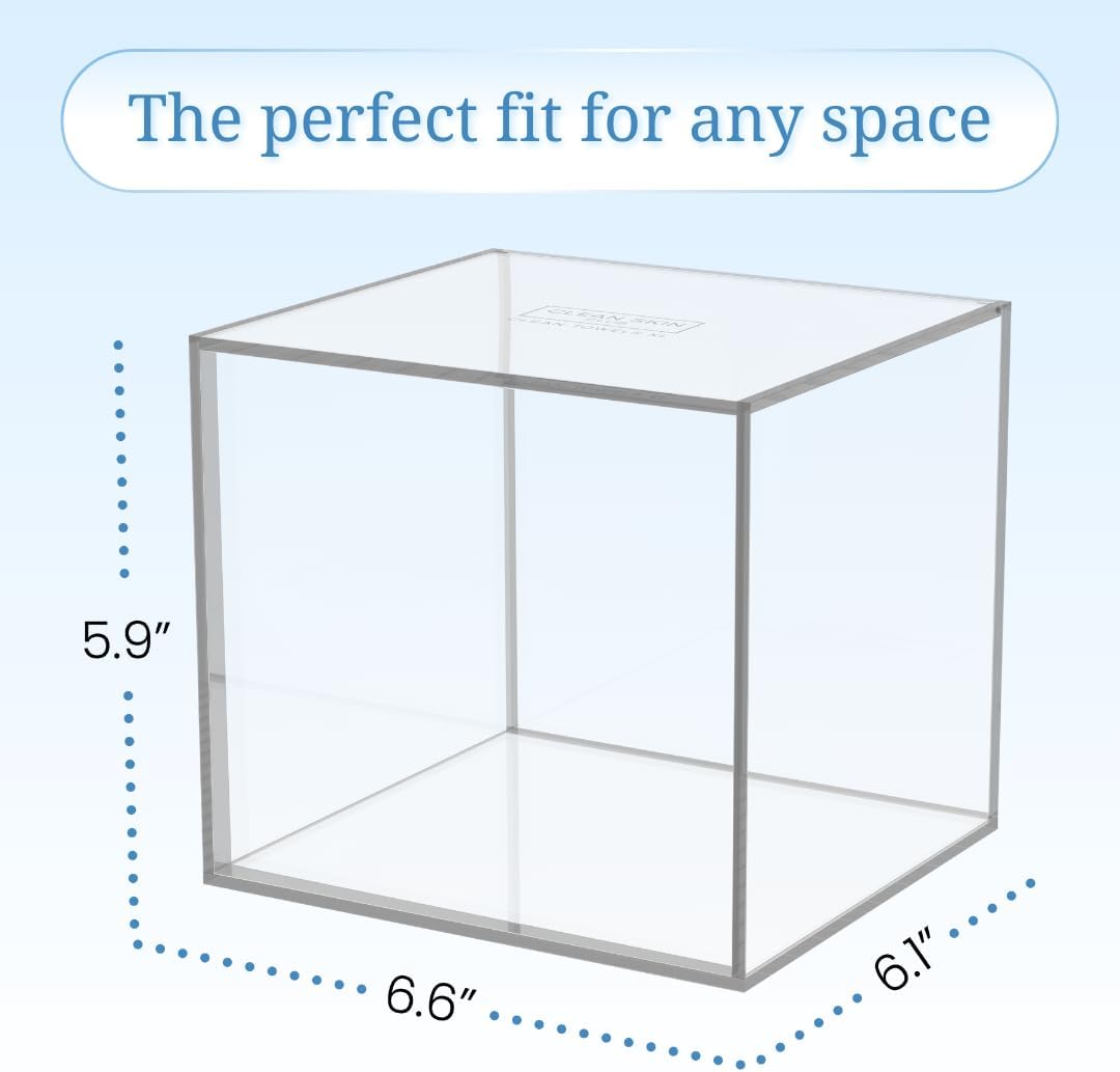 CLEAN_SKIN_CLUB_Clear_Acrylic_Box_for_Clean_Towels_XL_(NOT_Included),_Container_For_50_Disposable_Clean_Towels_XL,_Face_Towelettes_Bathroom_Counter_Storage,_Bin_for_Cleansing_Facial_Dry_Wipes