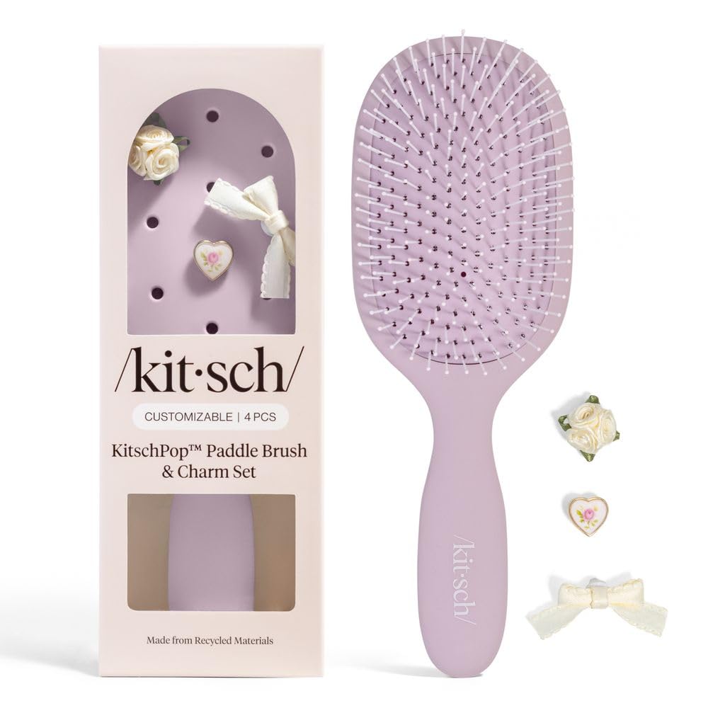 KitschPop™_Paddle_Hairbrush_for_Women_–_Flexible_Bristles_Paddle_Brush_for_Less_Breakage,_Scalp-Stimulating_Detangler_Hair_Brush_for_Wet_&_Dry_Hair,_Customizable_with_KitschPop™_Charms_-_Soft_Violet