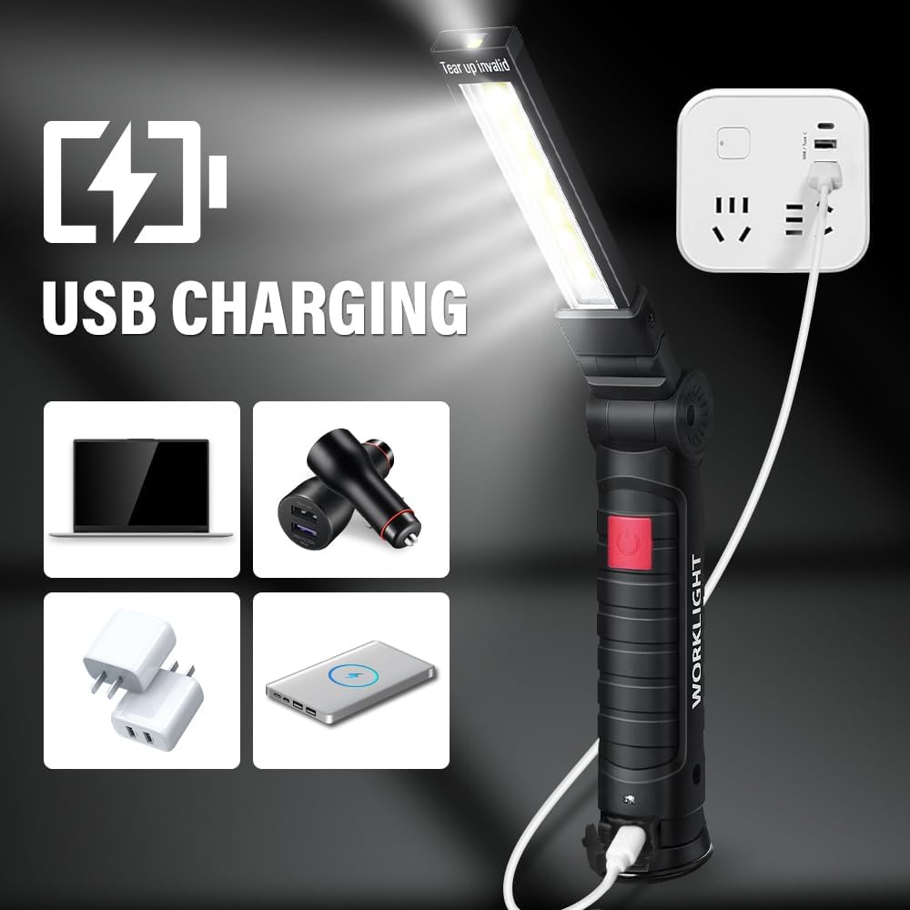 LED_Work_Light_Rechargeable_Flashlight,_Christmas_Stocking_Stuffers_Gifts_for_Men_Him_Husband_Mechanic_Torch_Grill_Light_Inspection_Lamp_Magnetic_Base_5_Modes_360°_Rotate_Car_Emergency_Repair_2PCS