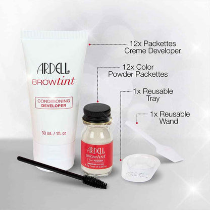 Ardell Brow Tint Kit Medium Brown – Eyebrow Dye Kit, Long-Lasting Brow Color with Natural Extracts, DIY Eyebrow Tint for Full Gray Coverage