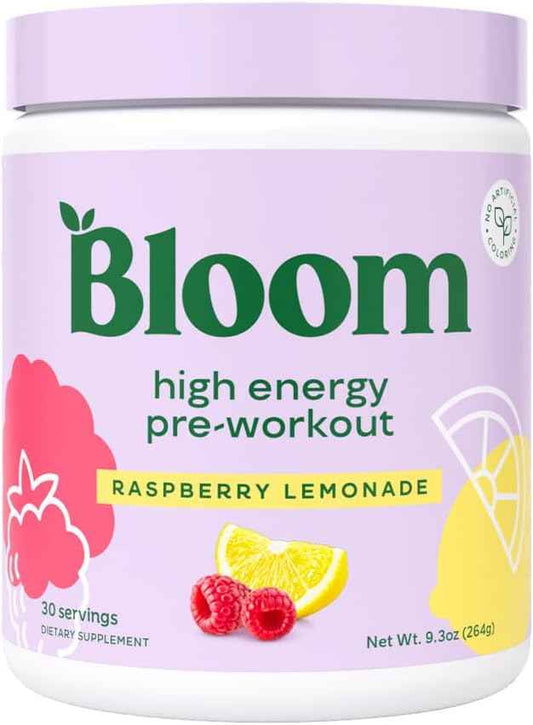 Bloom Nutrition High Energy Pre Workout with Beta Alanine, Ginseng and L Tyrosine for Amino Energy, Natural Caffeine Powder from Green Tea Extract, Keto, Sugar Free Drink Mix