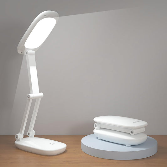 LED_Desk_Lamp_for_Office_Home_&_Battery_Operated_Lamp_Rechargeable_Lamp_Foldable_&_Portable_Light,_[2-Fold_Bracket]_3_Brightness_Dimmable_Small_Desk_Lamp_Wireless_Reading_Lamp_(White)