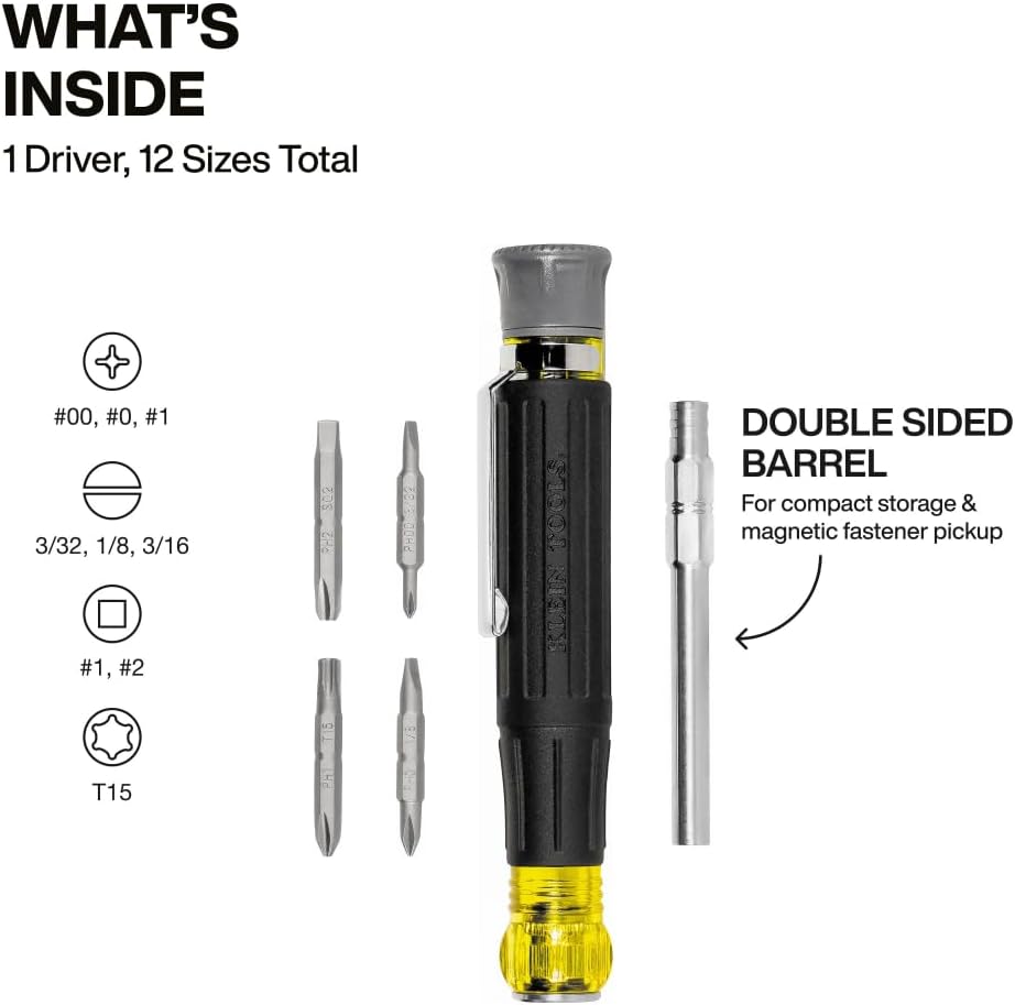 Klein_Tools_32600P_Mini_Precision_Screwdriver_with_Pocket_Clip,_13-in-1_Magnetic_All-Purpose_Driver_with_Nut_Drivers,_Phillips,_Slotted,_and_TORX_Tips