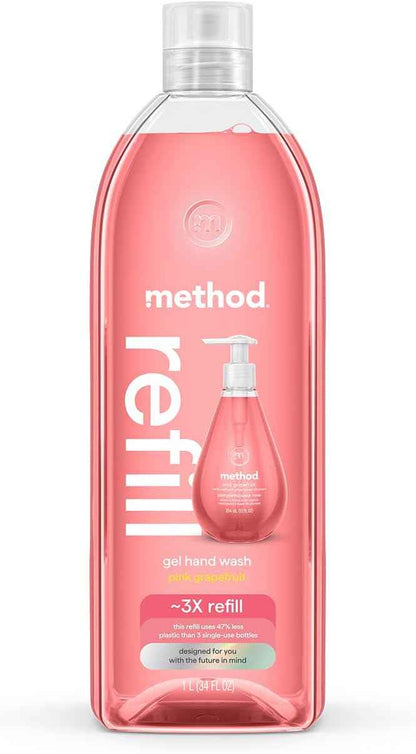 Method Gel Hand Soap, Refill, Pink Grapefruit, 34 Ounce