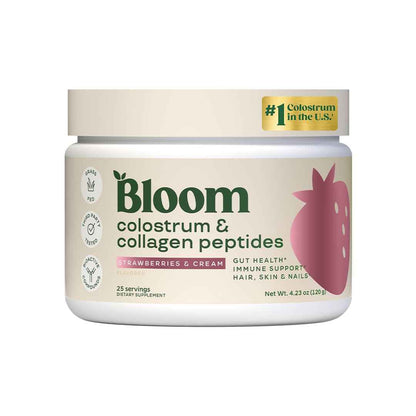 Bloom Nutrition Bovine Colostrum Powder with Vitamin B-12 for Gut Health, Immune Support, Hair Growth & Beauty Supplement