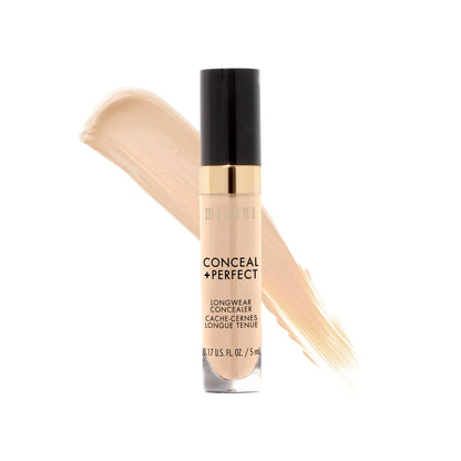 Milani Conceal + Perfect Longwear Concealer Full Coverage Infused with Hyaluronic Acid &amp;amp; Vitamin E, Cover Dark Circles, Blemishes &amp;amp; Skin Imperfections for Long-Lasting Wear - Light Nude