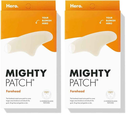 Hero Cosmetics Mighty Patch™ Forehead Patch - Hydrocolloid Acne Pimple Patch, Contoured to Cover Larger Area of Zits and Blemishes - Drug-Free and Suitable for Sensitive Skin (5 Count)