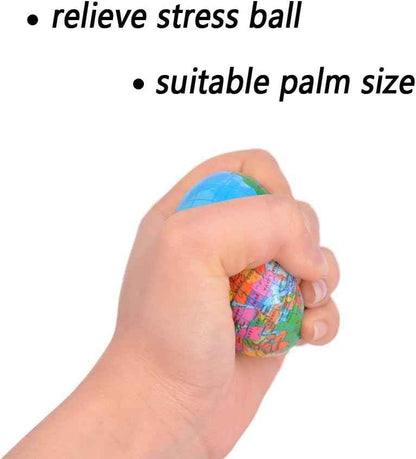 24 Pack Squeezable World Stress Balls for Kids Mini Earth Ball - Pressure Relieving Health Balls Globe Pattern Balls , School, Classroom, Party Favors (2.5" Inches)