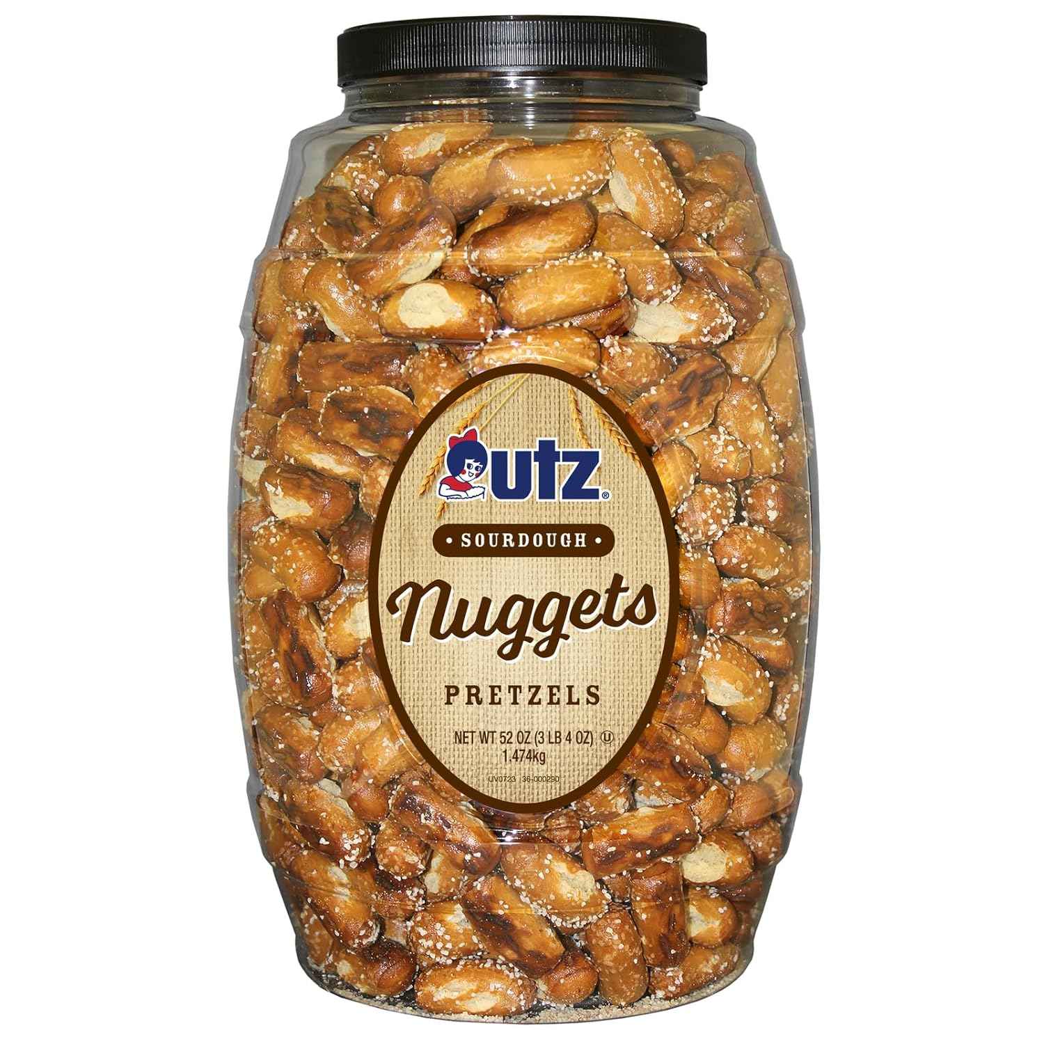 Utz Sourdough Pretzel Nuggets 52 oz Barrel – Guilt-Free Zero Cholesterol Late Night Snack with Peanut Butter Filling