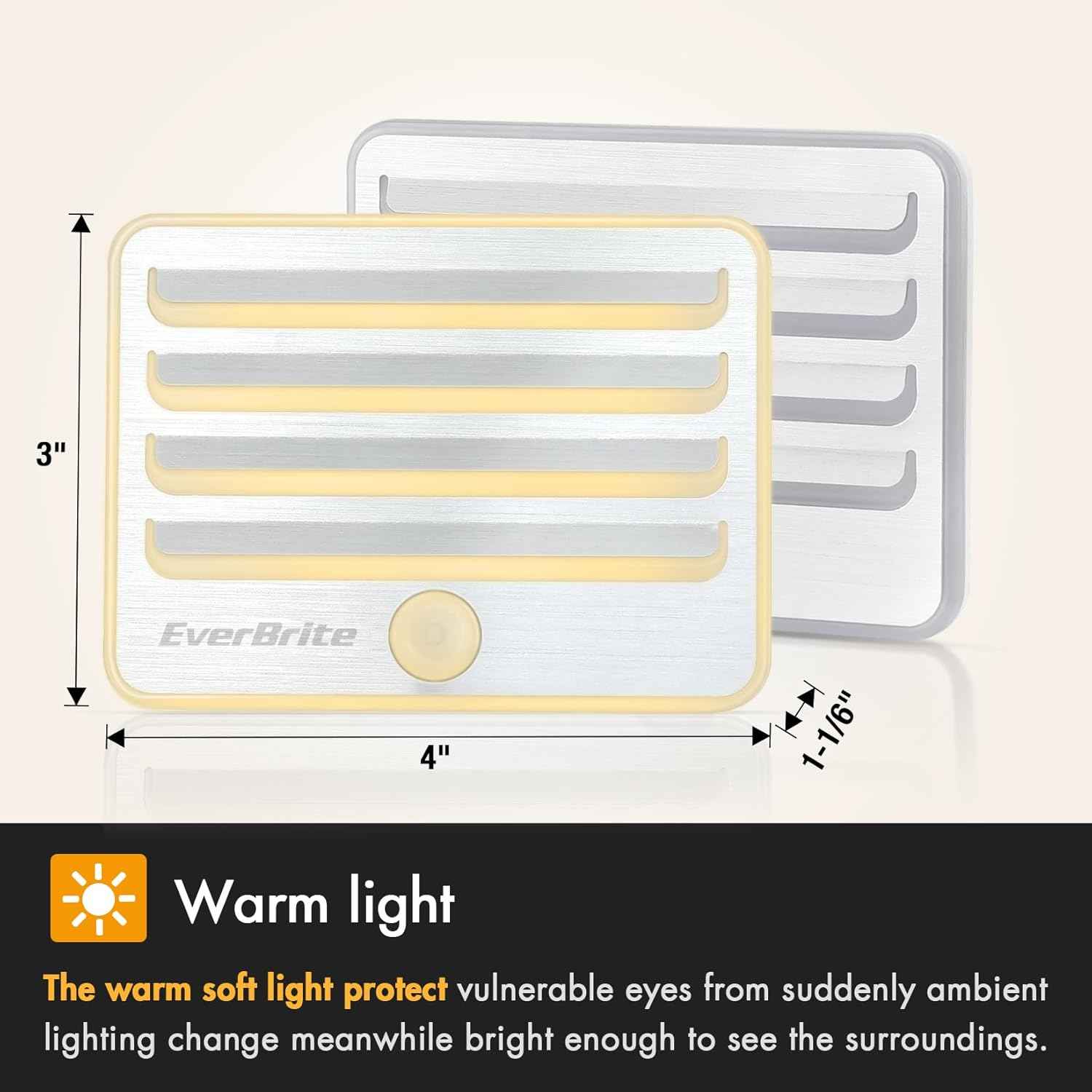 EverBrite Motion Sensor Night Lights for Clean Modern Homes, Simple Cordless LED Lighting with Uncluttered Design, 3 Pack