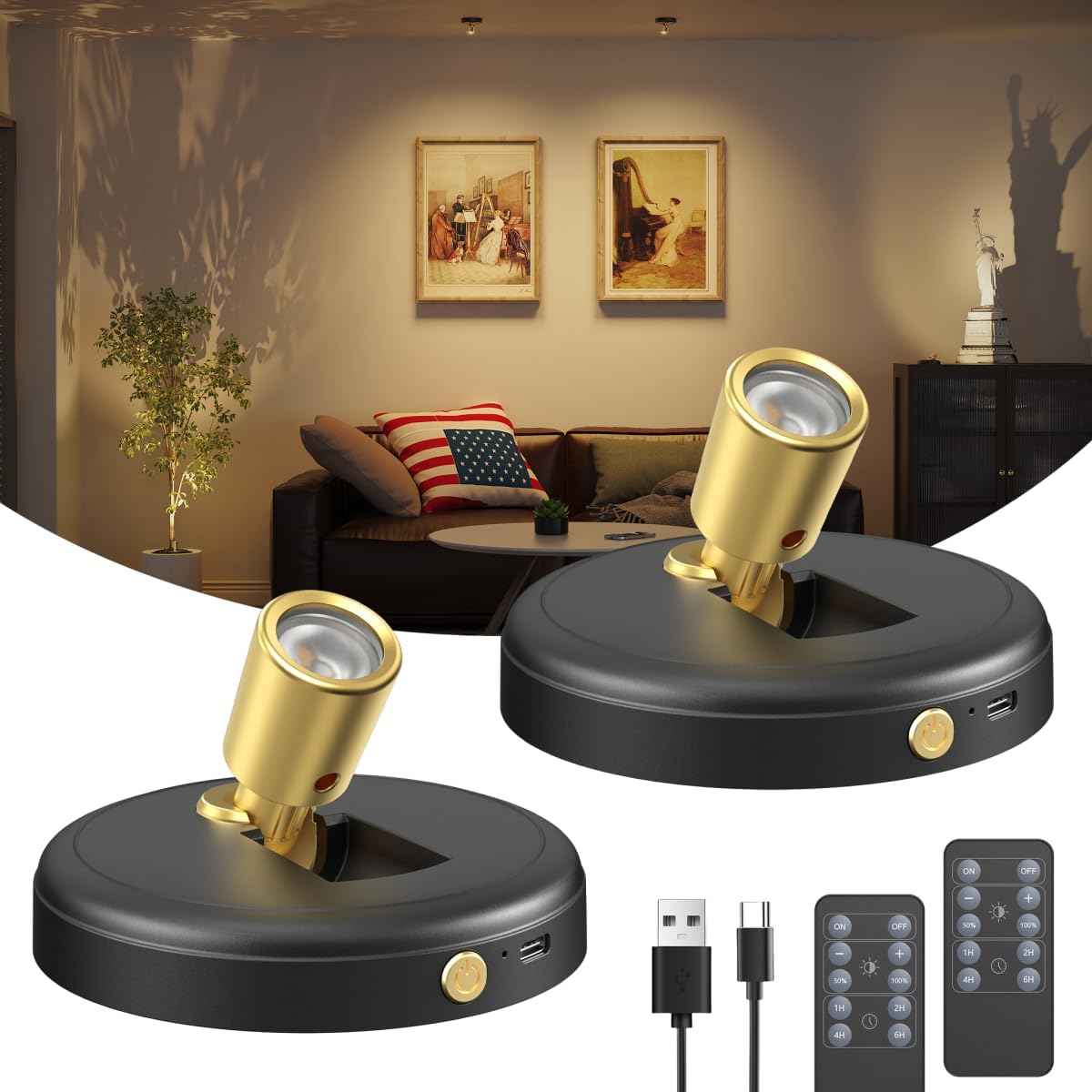 LUXFURNI Spotlight Indoor – Premium Rechargeable Picture Light for High-End Gallery Walls and Collectible Displays